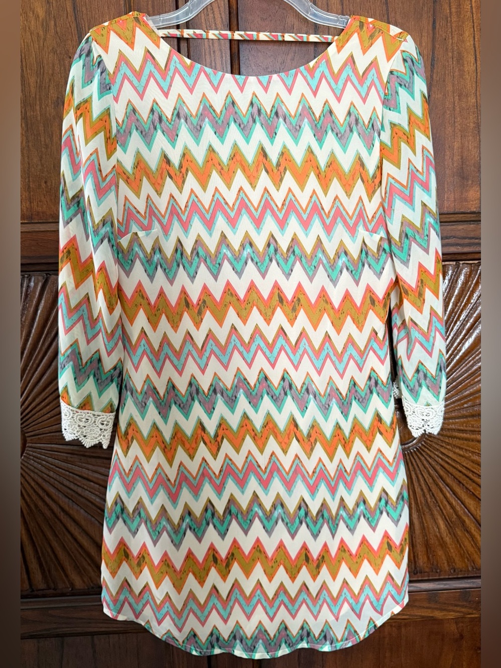 Speechless Multicolor Chevron Zigzag Long Sleeve Dress - Size 3